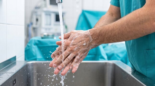 Surgeon Performing Preoperative Surgical Hand Scrub