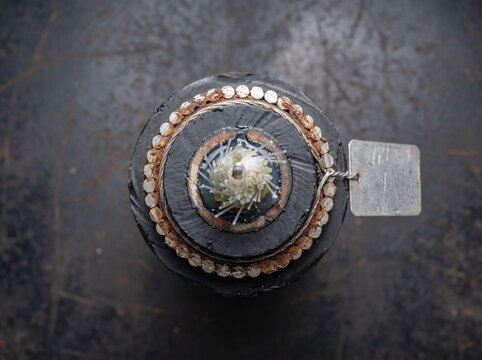 Top down macro of cut submarine cable cross section
