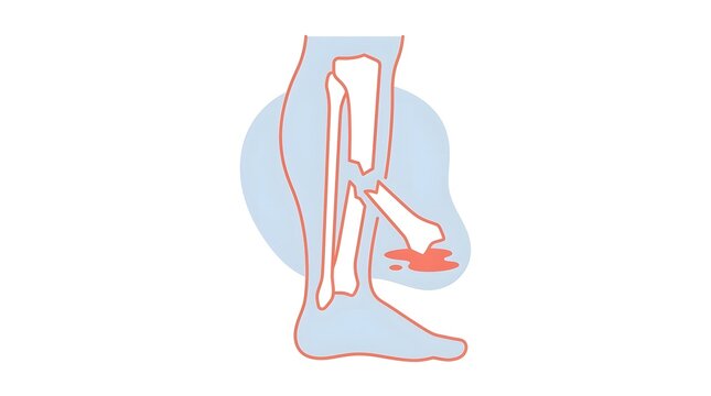 Open fracture of the leg bone vector illustration showing skin damage and bleeding.