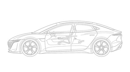 Naklejka premium Modern Sedan Car Line Art Isolated