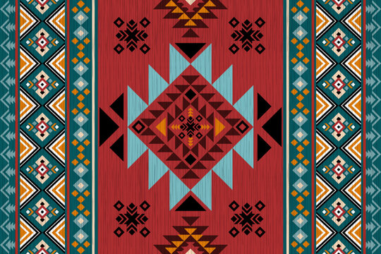 Rug pattern. Carpet design.Navajo pattern Native America South Western ethnic decor style. tribal vector seamless pattern. Indian ornament Boho geometric ornament,orientel, rug,Woven carpet.	

