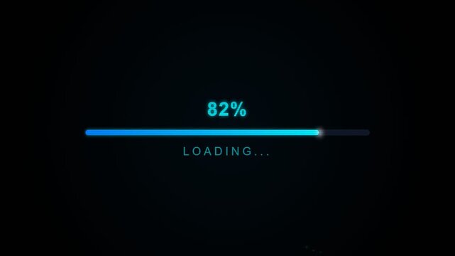 Neon digital progress bar with glowing percentage numbers, concept for fast data transfer, software update screen and website loading indicator