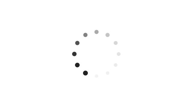 Minimalist digital loading circle with spinning gradient dots, concept for software development progress, web application waiting state and computer system loading indication