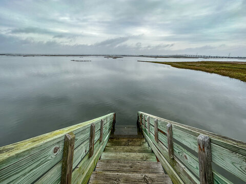 Stairs into Bogue sound North Carolina 