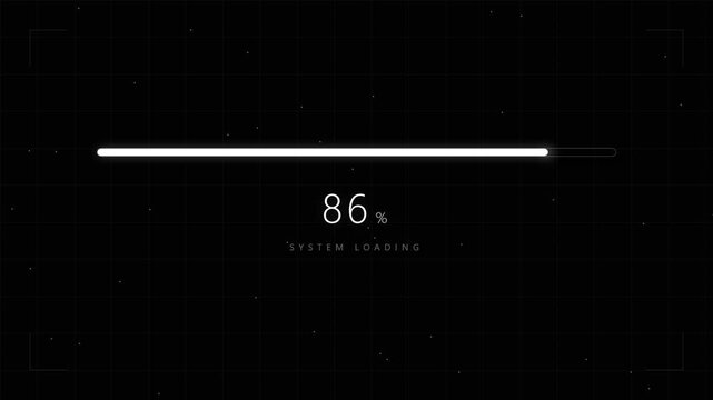 Minimalist digital loading bar with glowing progress percentage indicator, concept for big data processing, binary code transfer and software update notification