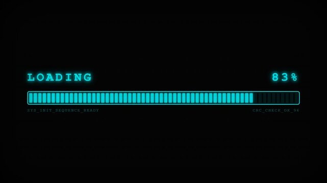 Cyan glowing progress bar with digital percentage numbers, big data analysis concept, software installation design and binary code transfer background