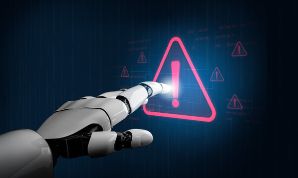 AI monitors network to issue real-time alerts for cybersecurity incidents. Alert warning showing red cyber for data breach, network threat, emphasis on security risk, caution, digital protection Vouch
