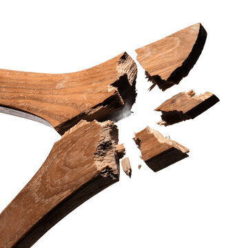 Broken wooden stick pieces splintered and shattered as transparent cutout