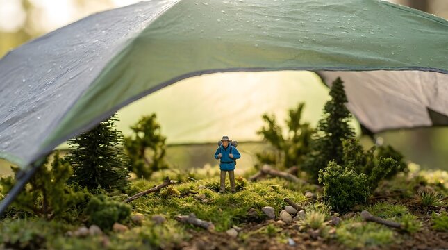 Miniature Explorer Inside Outdoor Tent Camp