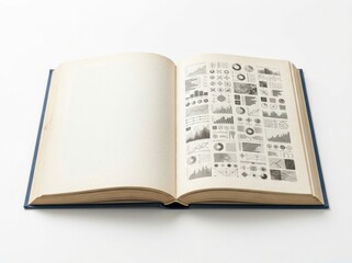 Fototapeta premium Open Book with Statistical Data and Charts Displayed on Right Page