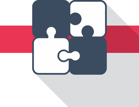 Minimalist jigsaw puzzle pieces vector, four interlocking puzzle elements for business strategy, flat design teamwork concept illustration