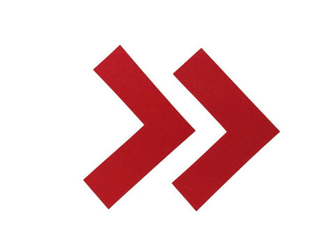 Red double arrow symbol pointing to the right showing direction and progress isolated on transparent background