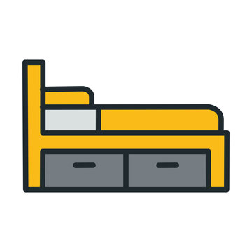 Single Bed with Storage Drawers Vector Illustration for Bedroom Furniture
