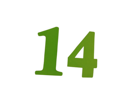 Green number fourteen isolated graphic element for design and counting projects isolated on transparent background
