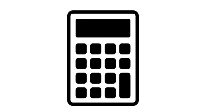 Minimalist black and white calculator icon on white background.