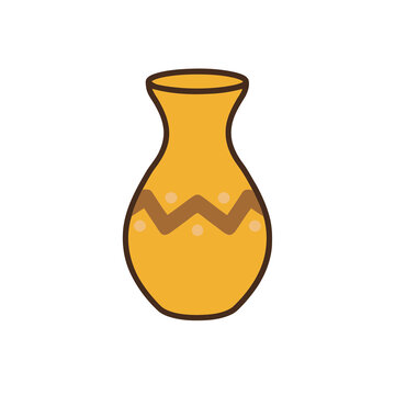 Yellow vase with brown pattern isolated on transparent background