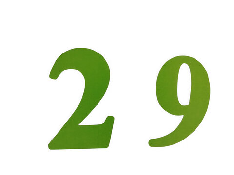 Green number twenty nine isolated on a simple plain surface isolated on transparent background