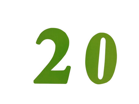 Green number twenty isolated on a simple flat design for graphic projects isolated on transparent background