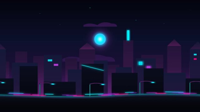 Cyberpunk Holographic Night Cityscape Parallax Animation