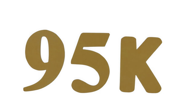 Bold golden ninety five thousand number text isolated on a clean simple background isolated on transparent background