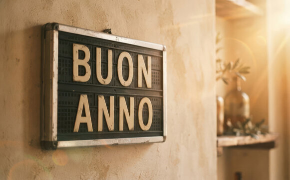Buon Anno Italian New Year Sign on a Rustic Wall for Festive Holiday Greetings and Celebration Concepts