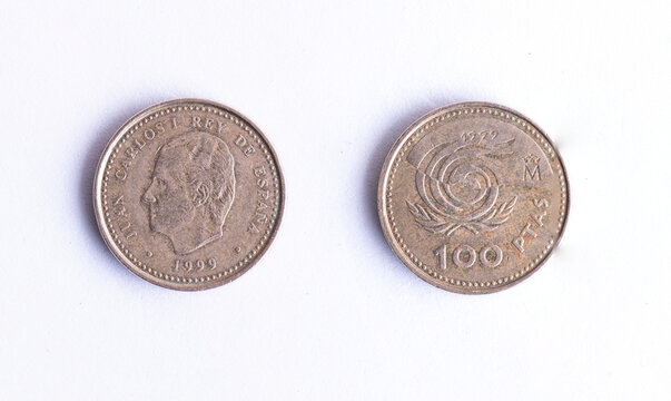 Spanish 100 Pesetas Coin 1999 Featuring King Juan Carlos I and Euro Transition Design