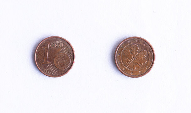 German 1 Euro Cent Coin 2004 Featuring Oak Leaf Design Isolated on White Background
