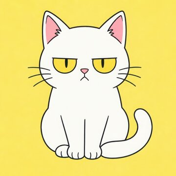 Chill white cat with intense yellow eyes in a relaxed pose