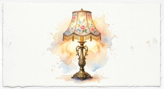 Antique vintage lamp illustration in watercolor style