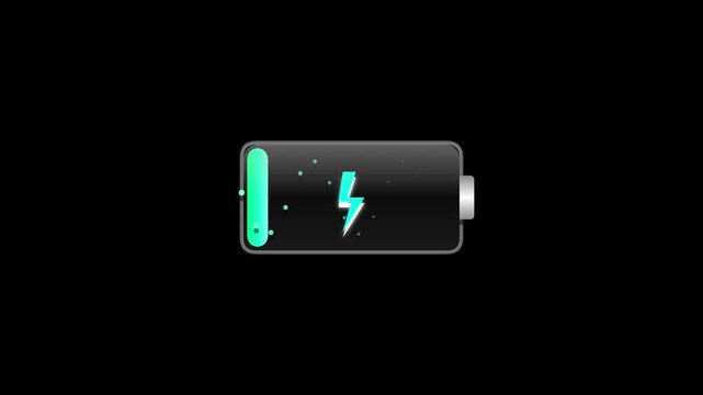 Battery Charging Animation Icon on Black Background.