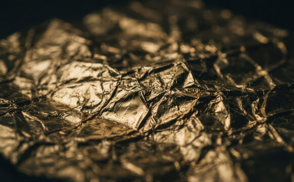 Crumpled gold foil texture background abstract metallic surface shine luxury pattern design