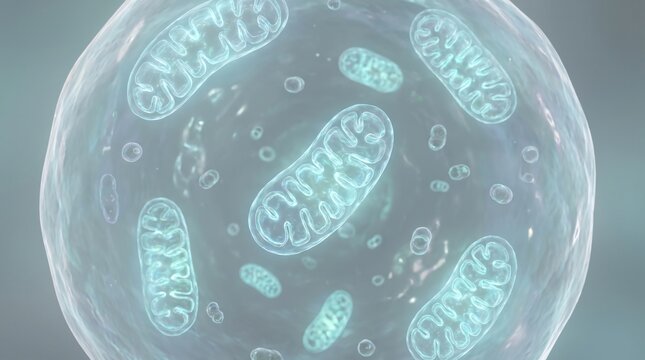 Mitochondria Structures Floating Inside a Biological Cell Showing Internal Cristae in Scientific Macro View