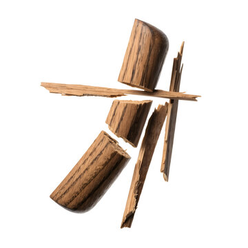 Broken wooden log fragments with broken wood isolated as PNG