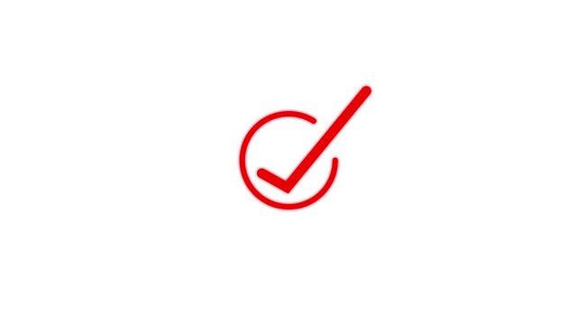 Approved symbol motion. Check mark icon animation. Modern tik mark. Rad color check mark icon on white background. glowing tik mark icon animation.4k