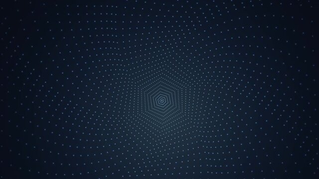 Abstract hexagonal tunnel motion background, glowing blue digital data particles, futuristic tech science animation loop