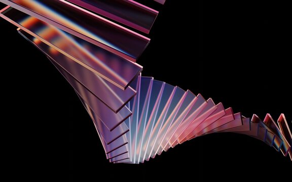 3d rendering of clean geometric shapes made of transparent glass on a bright futuristic background with reflections.