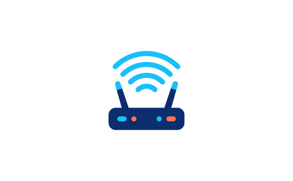 Minimalist wireless router vector icon broadcasting internet signal waves in flat style
