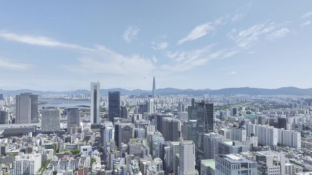 Aerial Drone View of Modern Office Buildings and Cityscape near Seonjeongneung Station in Gangnam, Seoul, South Korea