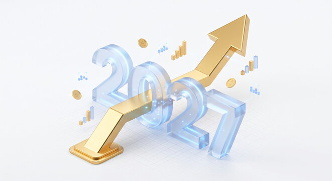 2027 Business Growth Concept with Upward Arrow, Financial Success, Economic Forecast, Investment Growth, Future Planning and Business Performance