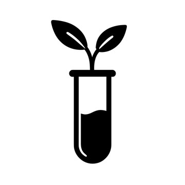 A test tube with a green sprout growing from it, a nod to biotech or growth