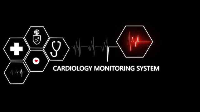Cardiology Monitoring system Symbol with Medical Cross, Stethoscope and Heartbeat Monitoring Interface
