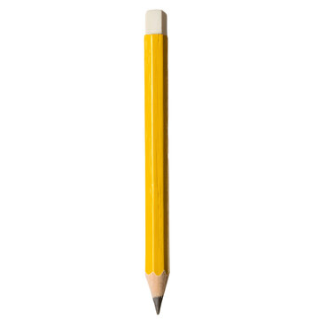 Classic yellow wooden pencil with eraser as cut out PNG