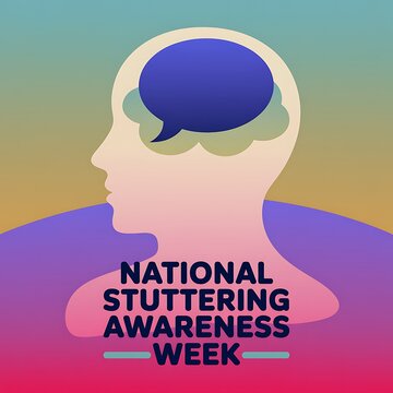 National stuttering awareness week concept with silhouette of a human head and a speech bubble