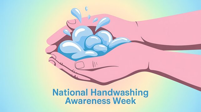 Hands cupped together with water bubbles for national handwashing awareness week