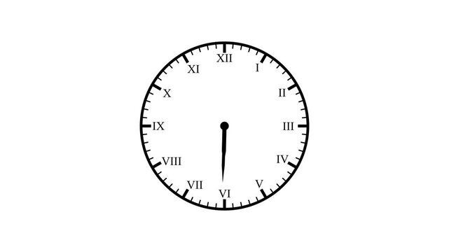 Clock spinning, watch animation on white background with alpha channel. 12 hours clock dial , twenty-four hours time lapse animation. Analog clock spinning animation.