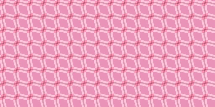 Seamless  pattern featuring a plaid design made from interlocking wavy pink lines on a plain white background. A clean, modern twist on a classic check.