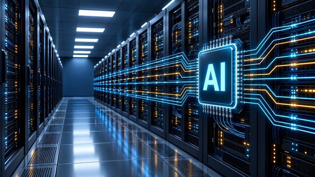 Advanced artificial intelligence processor chip integrated into a high performance data center server rack for machine learning and cloud computing infrastructure