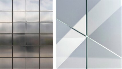 Fototapeta premium Metal tiles and frosted glass panels with geometric, minimalist design elements.