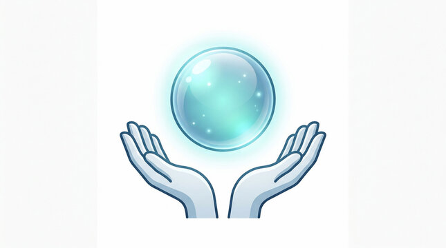 Illustration of two human hands holding a glowing magical crystal sphere.