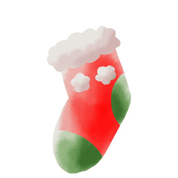クリスマス　ぶら下がる靴下のかわいい絵本風イラスト
